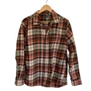 Eddie Bauer Mens Flannel Shirt Size Large Long Sleeve Plaid‎ Rust Cream Green